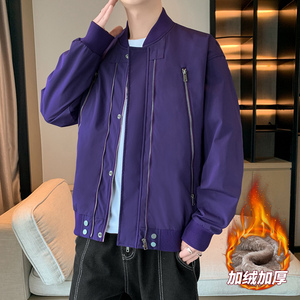男士加绒防水夹克秋冬情侣多拉链棒球领机车服防水夹克 AJ220P60图片