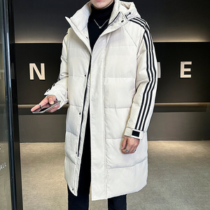 羽绒服男女中长款直播二开三条杠跨境户外情侣连帽外套YR9815P100图片