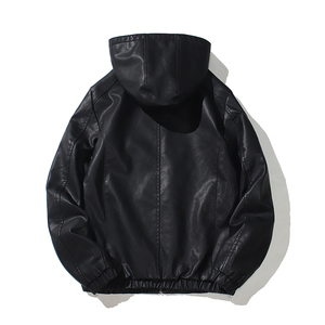跨境外贸男士外套春秋款皮衣夹克男装PU皮机车服连帽皮衣PY609P68图片