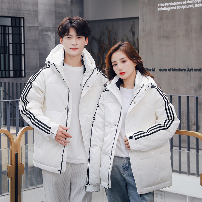 2021三条杠时尚宽松连帽情侣白鸭绒男女同款羽绒服YR9851-P120，男装羽绒服，星座1902A（原星座1216）