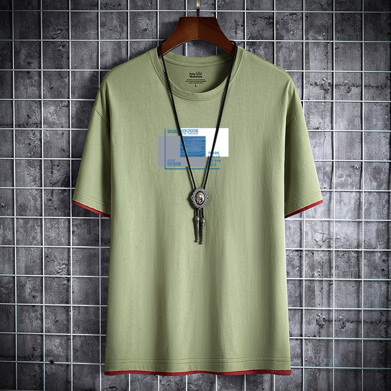 2021宽松短袖t恤夏男士半袖纯棉加肥肥佬大码DT1042-双方块-P25图片