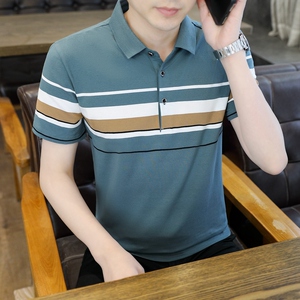 男士POLO衫夏季条纹修身上衣商务短袖T恤衫薄款棉质二开PL3351P35图片