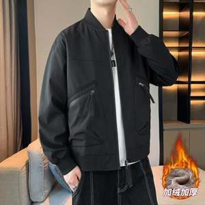 男士加绒防水夹克秋冬情侣棒球领拉链大口袋工装防水夹克AJ156P60图片