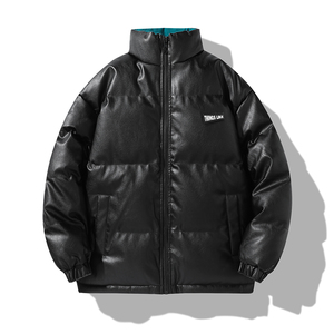 美式立领面包服PU皮棉衣外套情侣潮牌冬季保暖宽松棉服MY2283P75图片