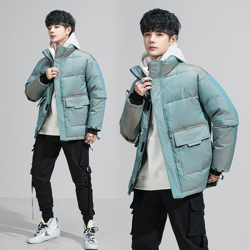 国潮工装羽绒服男冬季2021新款短款立领镭射帅气外套YR2116P100,男装羽绒服,星座1410（原1902A）