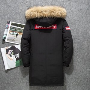2021冬季新品加厚大鹅中长款情侣连帽貉子毛羽绒服 YR356P120图片
