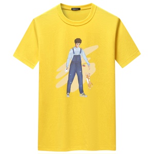 夏季短袖t恤青春宽松CVC60%棉衣服新款男装DT3352-背带裤男孩-P15图片