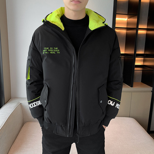 90绒潮牌连帽羽绒服工装多口袋羽绒外套男羽绒夹克大码YR9088P150