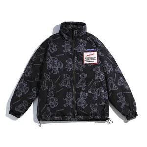8001冬季爆情侣羽绒服潮牌港风小熊羽绒服青少年外套男YR2115P50,韩国女生黑色羽绒服搭配图片图片