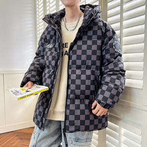 羽绒服男冬装短款棋盘格子面包服新标90鸭绒加厚外套YR2305P140图片