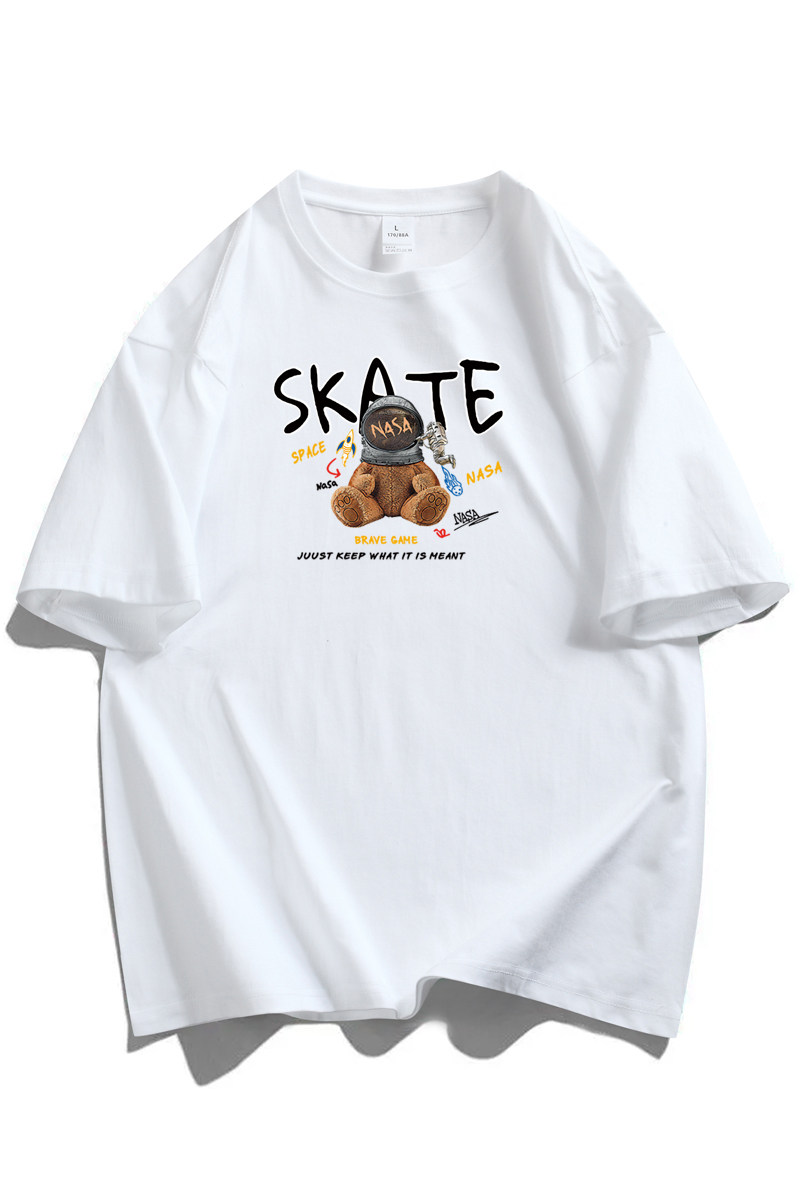纯棉男士短袖t恤宽松落肩港风半袖情侣T男大码DT-NS25SKATE熊P20,男装T恤,星座1410（原1902A）