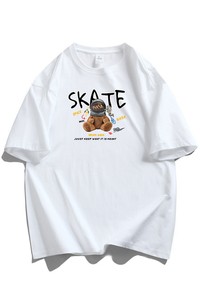 纯棉男士短袖t恤宽松落肩港风半袖情侣T男大码DT-NS25 SKATE熊P20图片