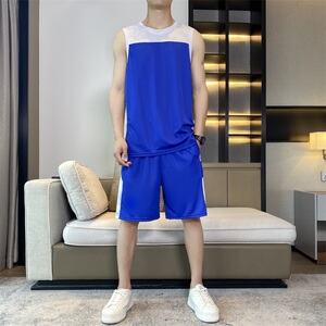 夏男款冰丝速干运动篮球套装青少年无袖背心训练服定制 TZ3342P35图片