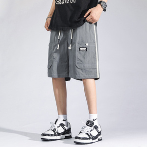 夏季撞色拼接冰丝短裤男士港风休闲五分多口袋工装裤男装DK715P28图片