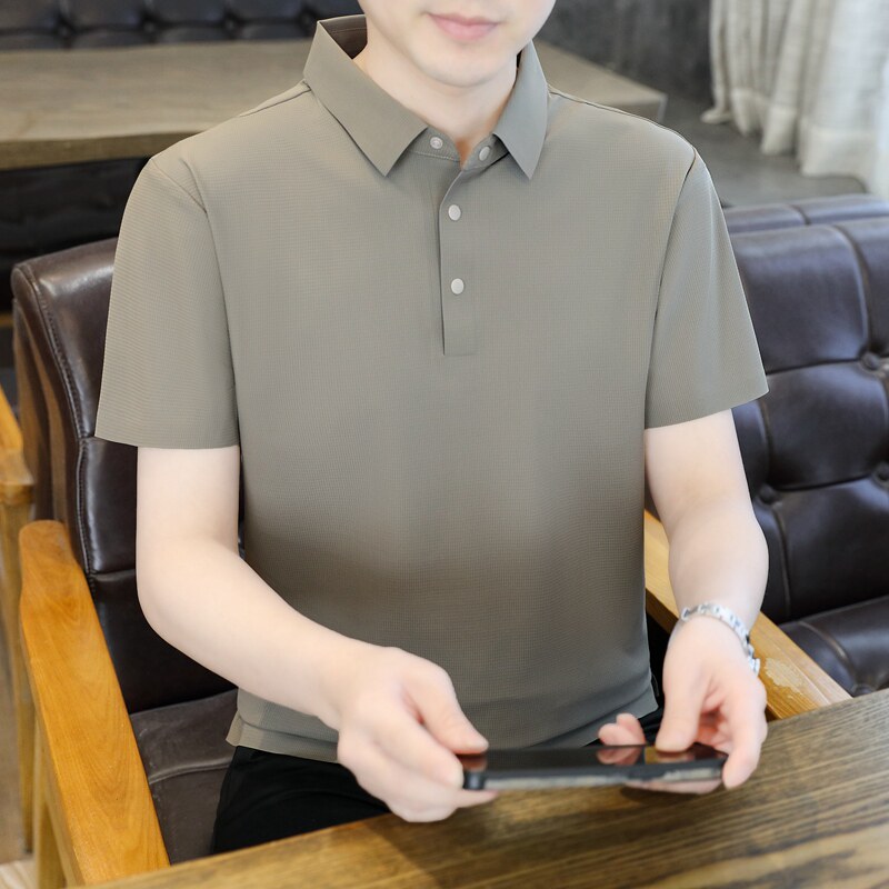夏季新款男纯色翻领冰丝商务休闲薄款短袖polo衫男装PL2668P45,男装Polo衫,星座1410（原1902A）