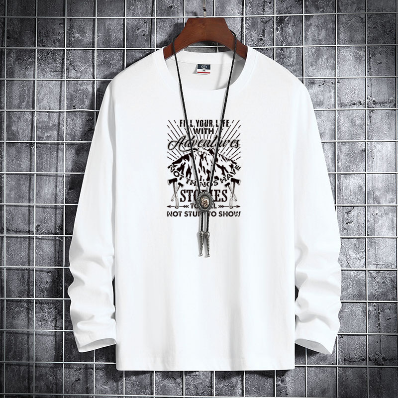 新款韩潮男士纯棉圆领长袖T恤男装大码码号标CT6887-斧头山-P18,男装T恤,星座1410（原1902A）