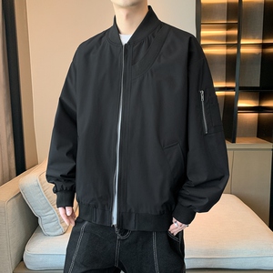 春秋季飞行服外套男美式复古宽松棒球领拼罗纹女飞行服夹克J88P67图片