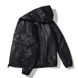 跨境外贸男士外套春秋款皮衣夹克男装PU皮机车服连帽皮衣PY609P68图片