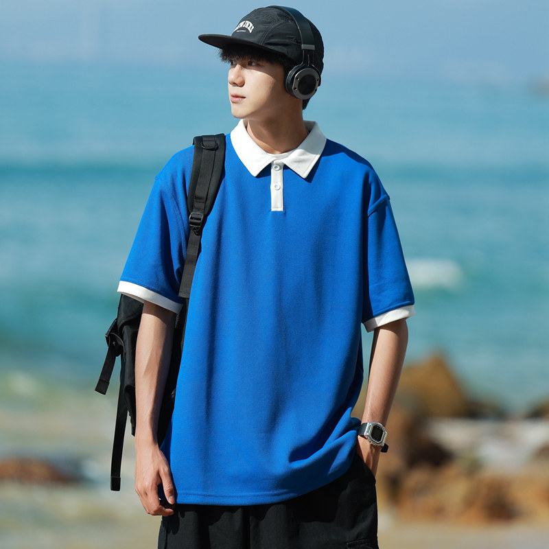 男夏季新款潮宽松服潮牌港风双珠地棉短袖T恤翻领POLO衫PL2369P38,男装T恤,星座1410（原1902A）