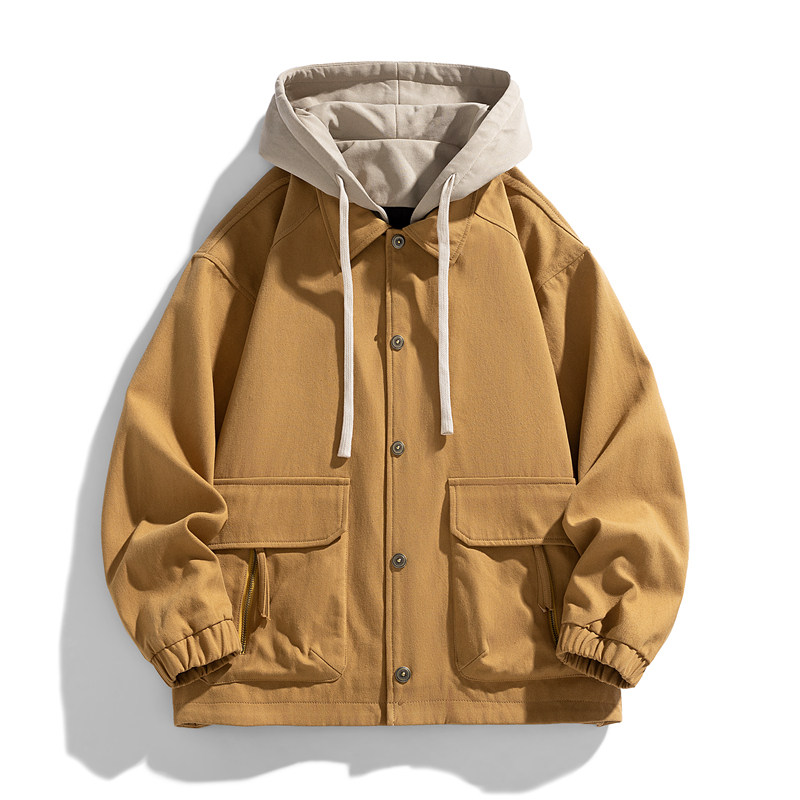 2025秋季新款连帽夹克美式复古假两件休闲外套男JK197P95,男装夹克,星座1410（原1902A）