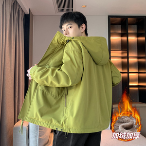 男士加绒防水夹克秋冬情侣连帽口袋多拉链工装防水夹克 AJJ233P85图片
