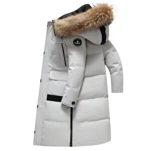 冬新羽绒服男中长款过膝连帽大毛领韩版加厚情侣上衣 YR901-1P350图片