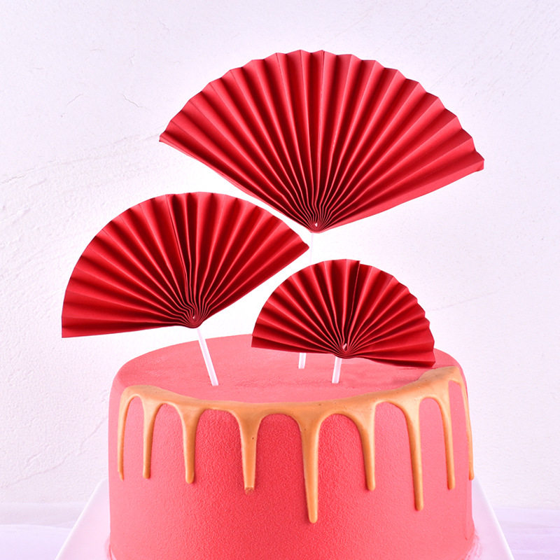蛋糕装饰红色扇子折扇插牌中国风祝寿老人生日蛋糕插件烘焙装扮