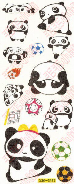 货号:d30-3137 [熊猫足球]彩绘贴画|双面贴|玻璃贴|手机贴|卡通贴