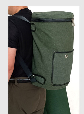 双肩背包帆布暴走广场舞健步音响背包帆布军绿色装背dian瓶夜鱼