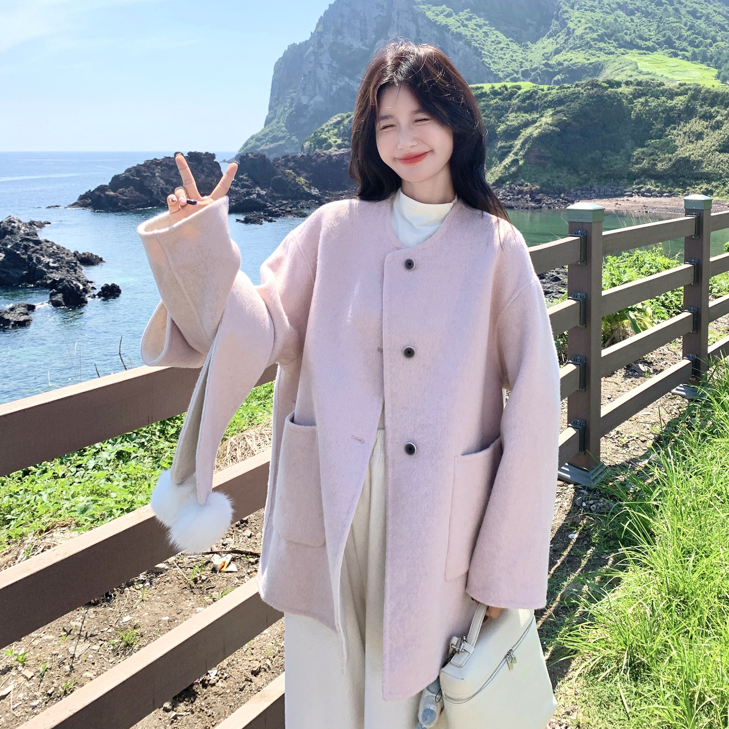 【新款现货】zb169-85137P255K388双面羊绒外套+送围巾,女装短外套,浙宝169A(原263)
