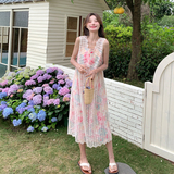 多巴胺印花吊带连衣裙女夏2025新款蕾丝罩衫搭配海边度假长裙，女装连衣裙，浙宝169A(原263)