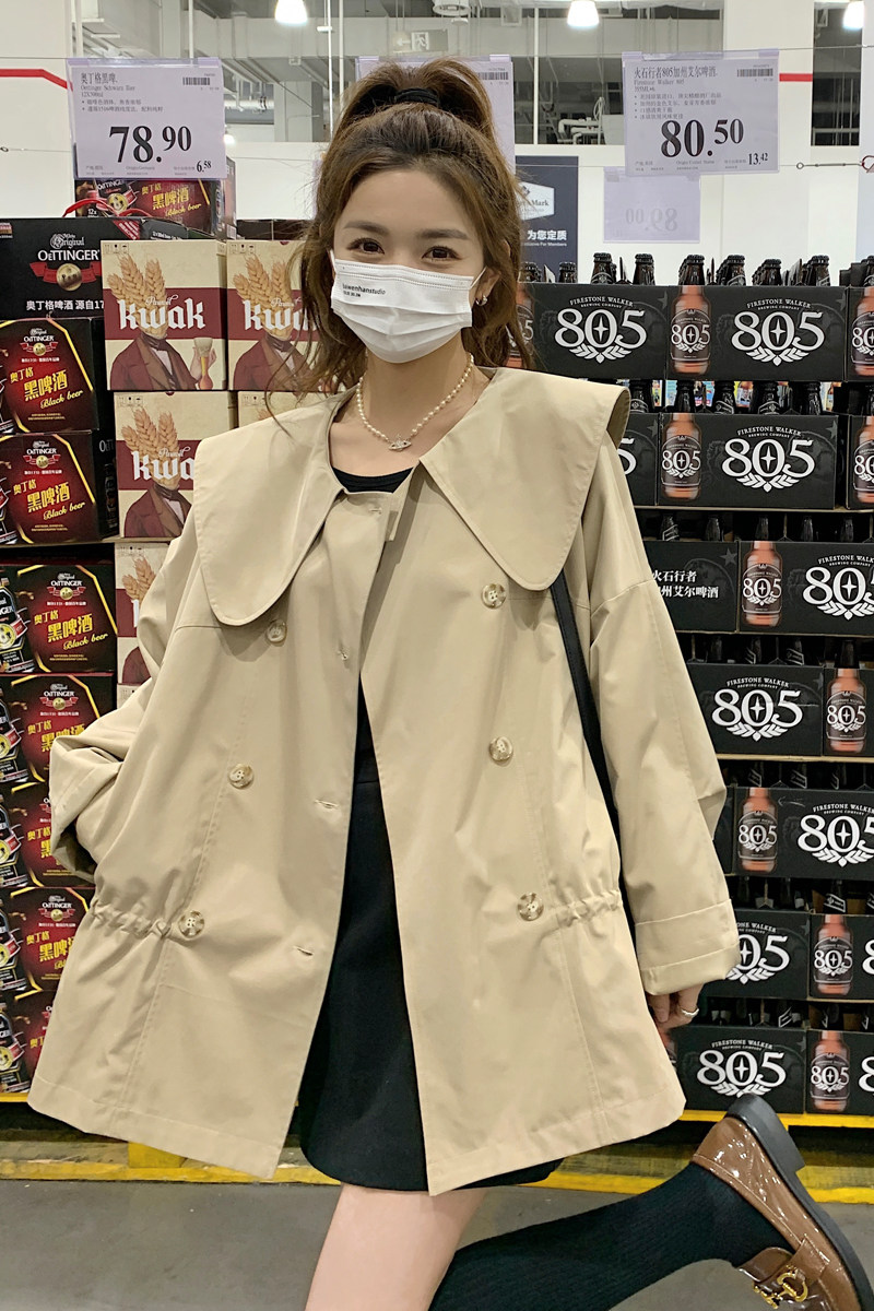 春装新款169-2306款-P110娃娃大翻领抽绳短款风衣外套-控168,女装短外套,浙宝169A(原263)