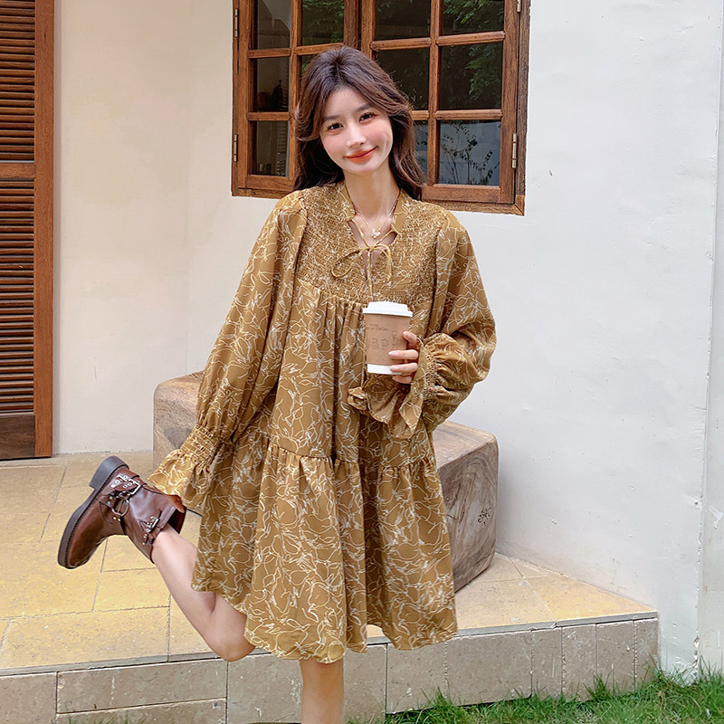 茶歇法式复古碎花连衣裙女2025年春季新款小个子超好看度假风裙子,女装连衣裙,浙宝169A(原263)