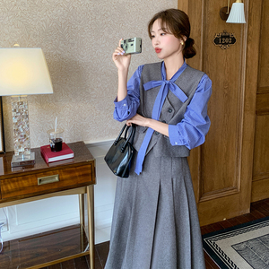 时尚格子衬衫裙女2025春季新款气质显瘦马甲法式半身裙