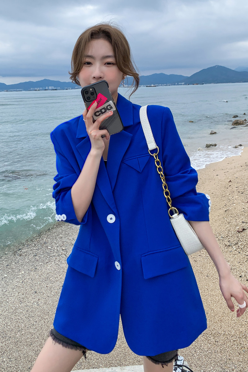 zb263现货款号2209—P120控168克莱因蓝西装外套,女装西装,浙宝169A(原263)