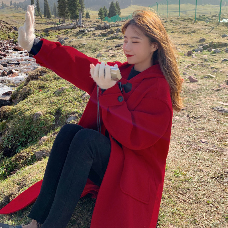 现货番茄红牛角扣毛呢外套263-2107-P180K258，女装毛呢外套，浙宝169A(原263)