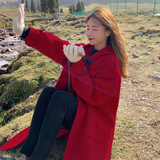 现货番茄红牛角扣毛呢外套263-2107-P180K258，女装毛呢外套，浙宝169A(原263)