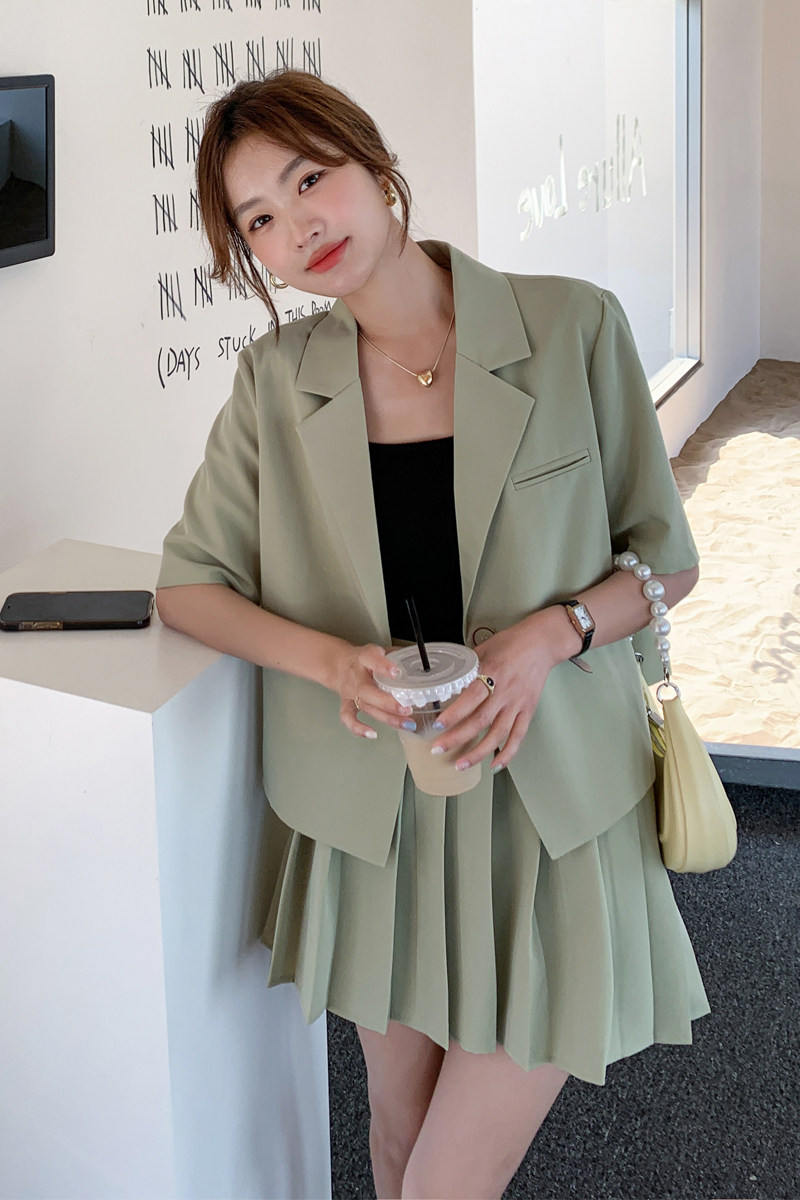 chic减龄百褶裙西装套装女夏2024新款小个子高级感森系小清新炸街,女装套装/套裙,浙宝169A(原263)