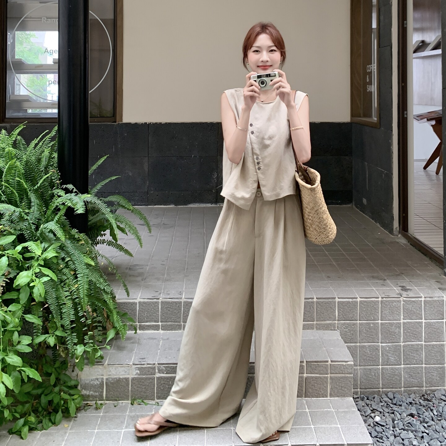 老钱风穿搭不规则无袖上衣套装女夏2025超火好看高级感长裤两件套,女装套装/套裙,浙宝169A(原263)
