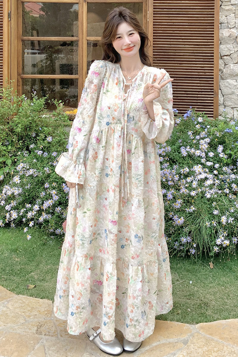法式浪漫碎花连衣裙女2025春季新款独特超好看优雅气质温柔风长裙,女装连衣裙,浙宝169A(原263)