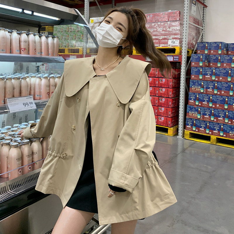 卡其色小个子短款风衣外套女2025春秋新款韩版宽松娃娃领减龄上衣,女装短外套,浙宝169A(原263)