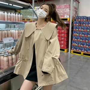 卡其色小个子短款风衣外套女2025春秋新款韩版宽松娃娃领减龄上衣图片