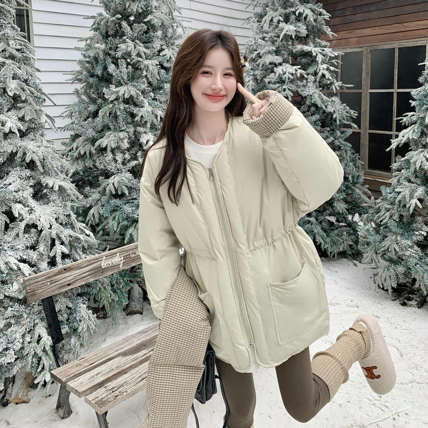 【新款现货】数据款85153P285K428围巾款格子撞色羽绒服，女装短外套，浙宝169A(原263)