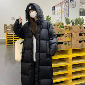 高级感黑金鹅绒羽绒服女2026年冬季新款超好看长款过膝加厚面包服图片