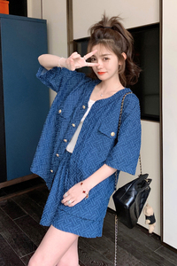 【新品】169-23058-P145 牛仔纹路 套装控198图片