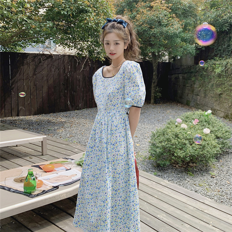 露背碎花连衣裙女夏法式温柔风设计感小个子收腰显瘦初恋茶歇裙子,女装连衣裙,浙宝169A(原263)