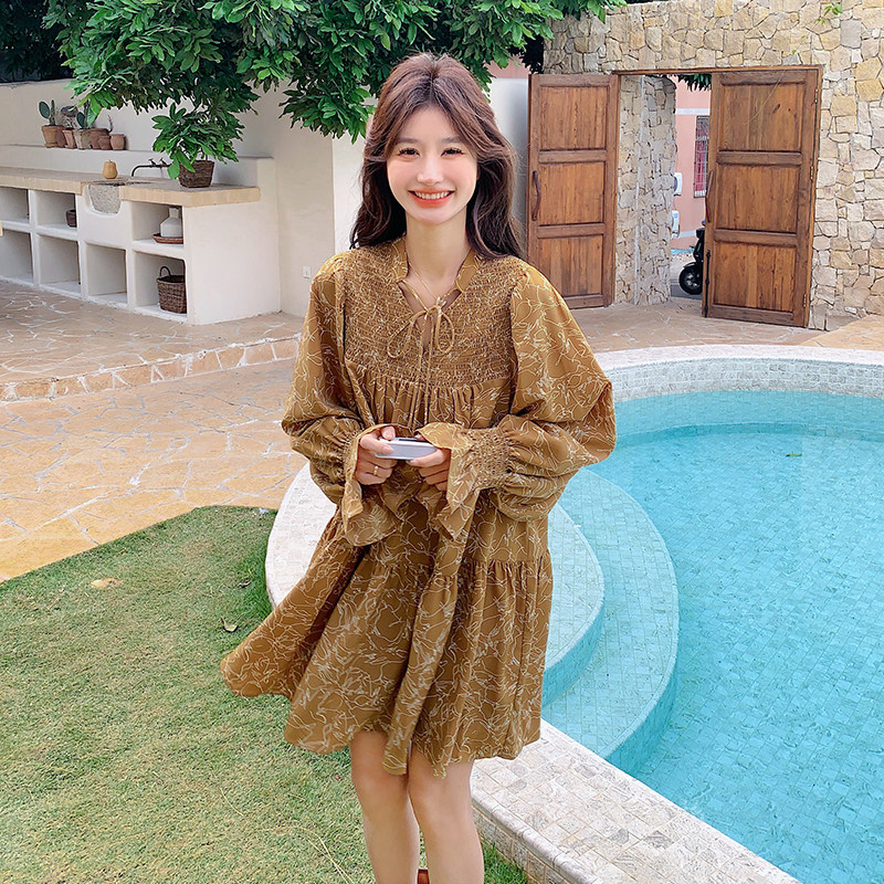 茶歇法式复古碎花连衣裙女2025年春季新款小个子超好看度假风裙子,女装连衣裙,浙宝169A(原263)