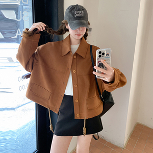 设计感炸街短款麂皮绒外套女2025春秋季新款韩系美拉德夹克上衣图片