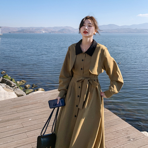 卡其色风衣式衬衫连衣裙女早春2025年新款气质高级感收腰显瘦长裙