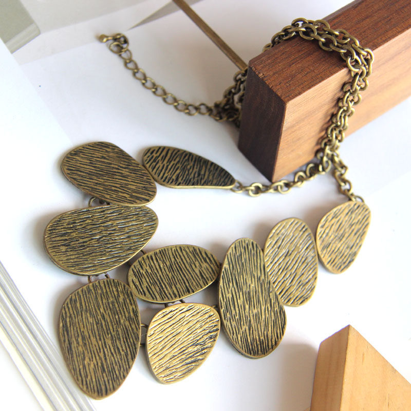 宝贝王瑞欧美外贸饰品日韩首饰复古烧金系列椭圆条纹项链可调节